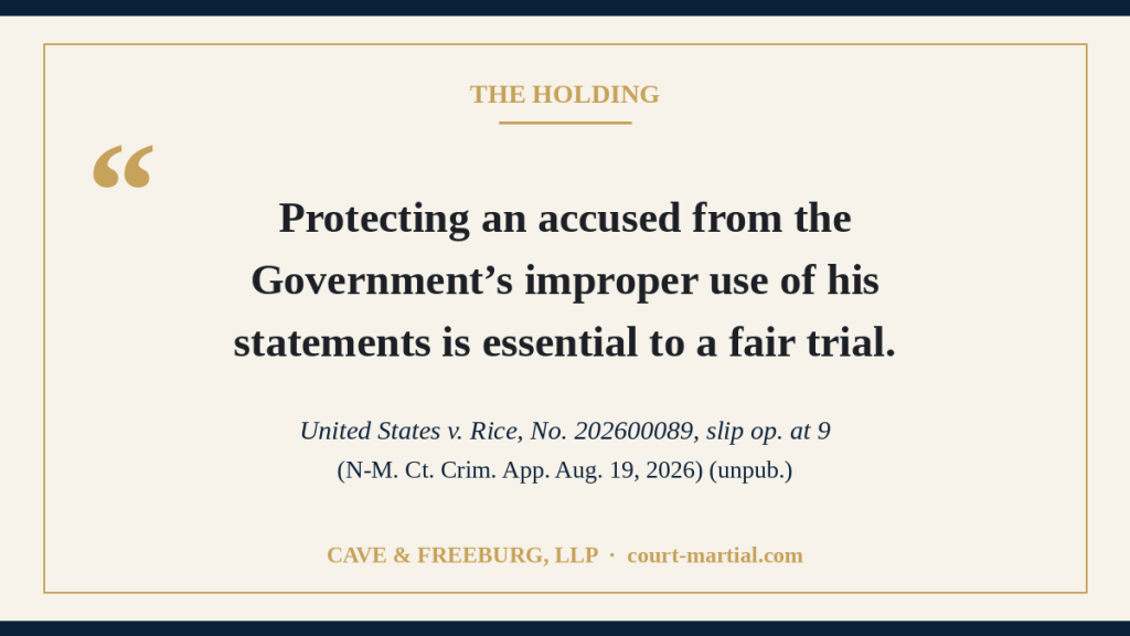 Military proffer agreement case United States v. Rice, NMCCA No. 202600089, where a lost NCIS recording stopped the prosecution